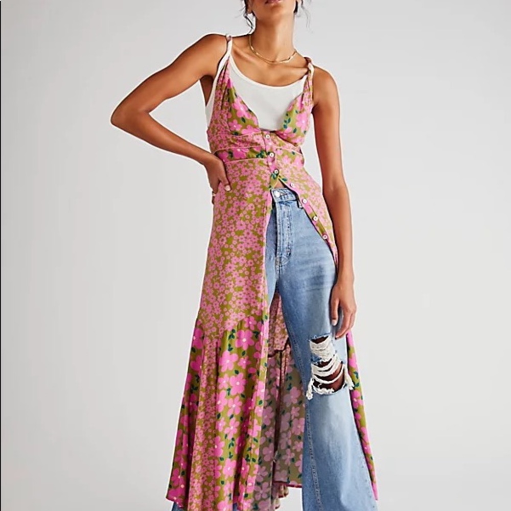 Free People Dewberry Printed Floral Sweetheart Maxi Dress L